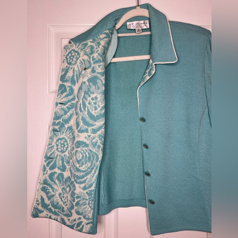 St. John Collection Floral Knit Jacket – Size 14 - Picture 6 of 9